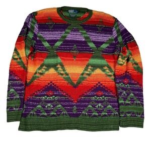 $995 MSRP Vintage Polo RL Hand Knit Linen Cotton Ramie Navajo Sweater XXL Mint